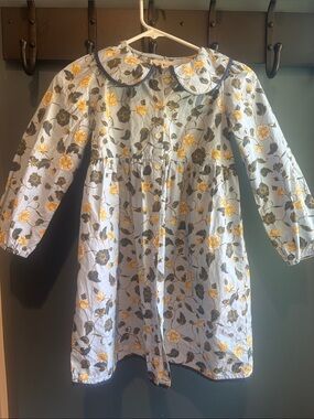 Roller Rabbit Girls' Floral Dress - Yellow & Gray on White